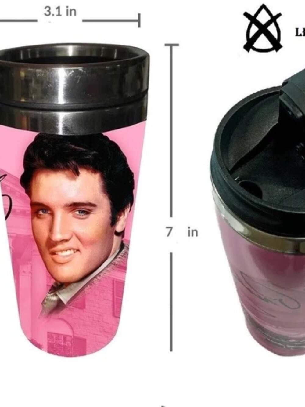 Elvis Presley Pink Cadillac Thermos Mug Hot Cold Beverages New - Picture 2 of 2